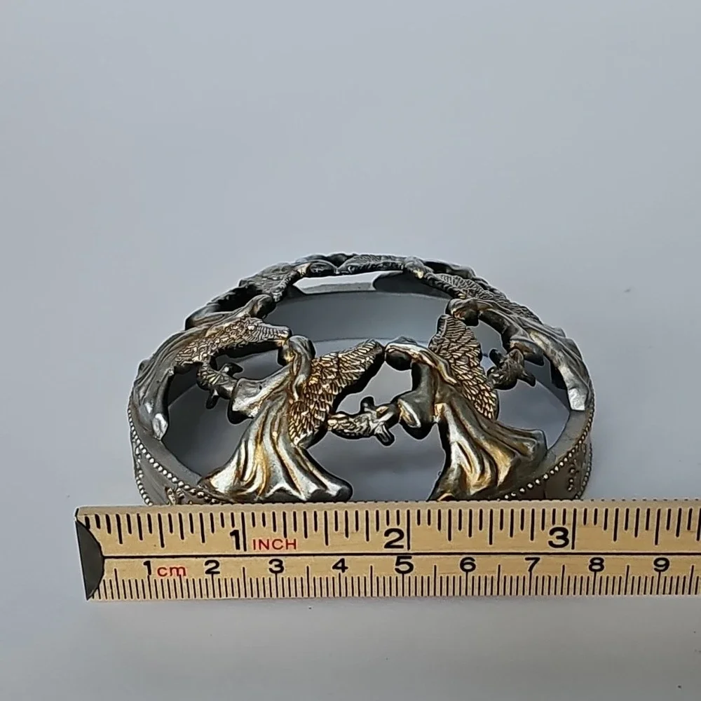 Vintage Angel Circle Candle Topper Silver Gold Tone Snowflake Rim‎ Holiday Decor